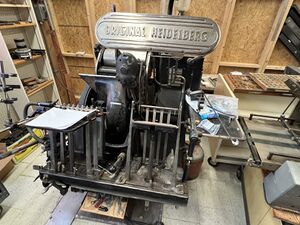 Image displaying the heidelberg windmill Press in the letterpress shop